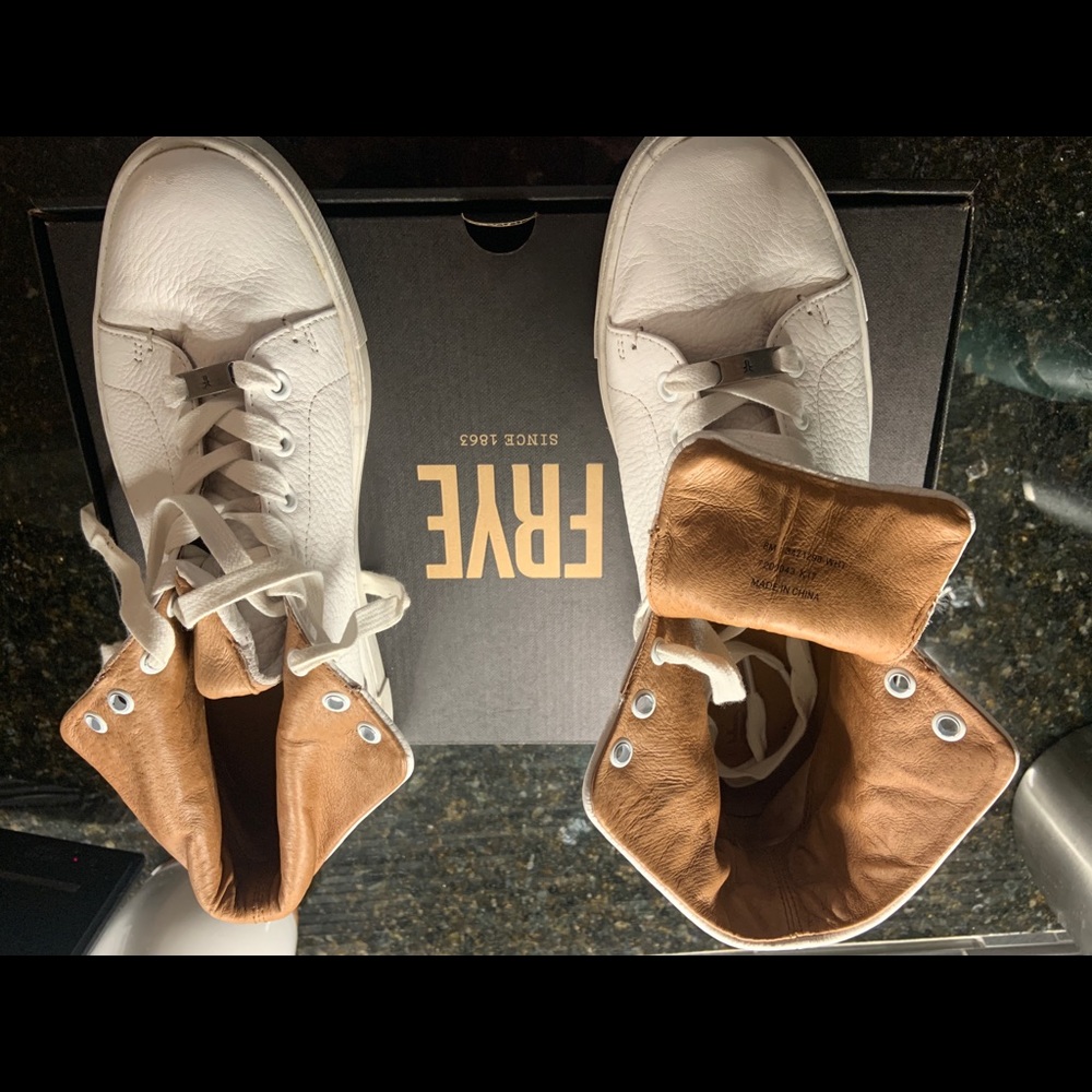 Brand new Frye leather white and tan high tops